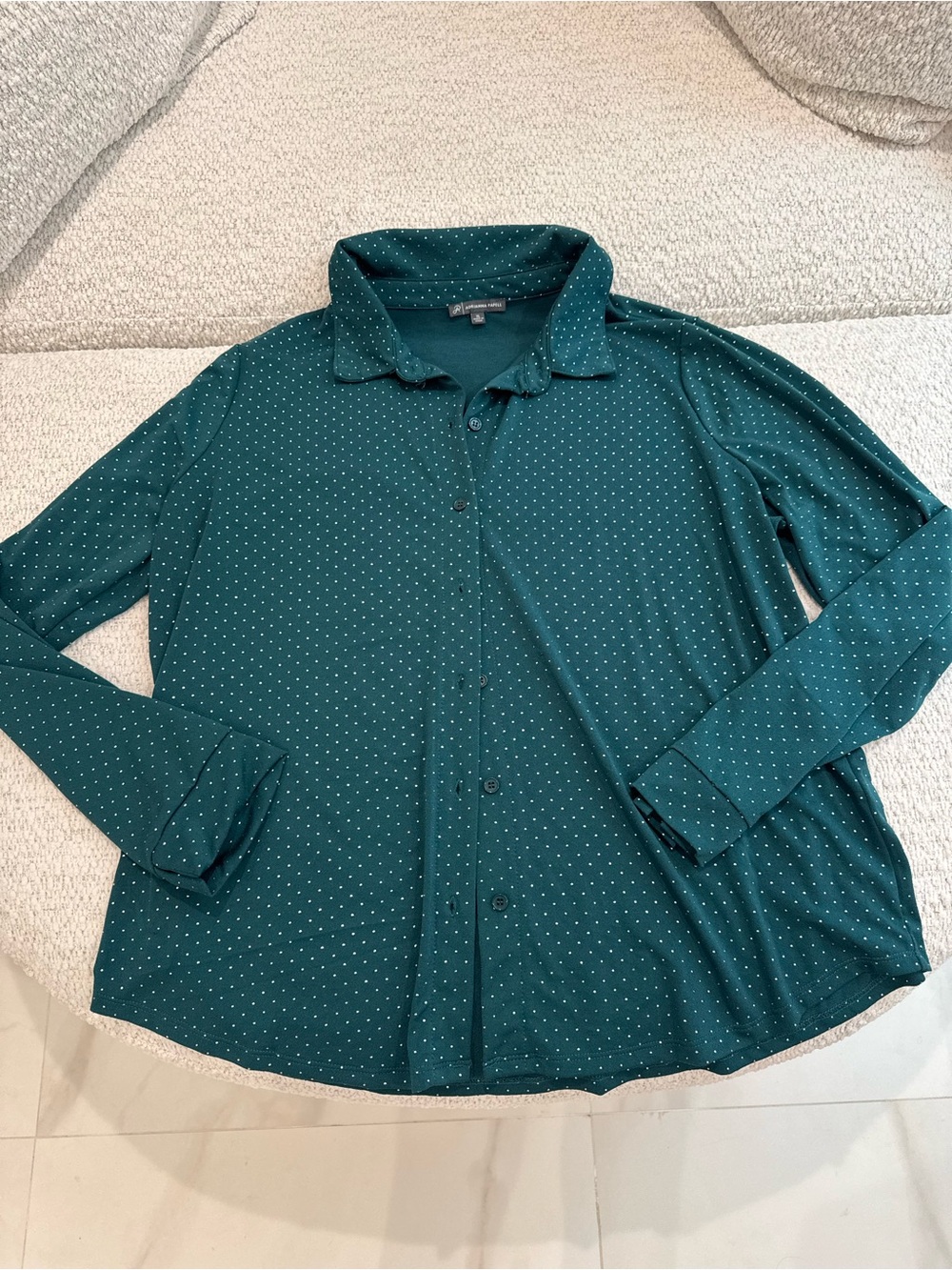 Adrianna Papell Polka Dot Button Down Long Sleeve Shirt Top